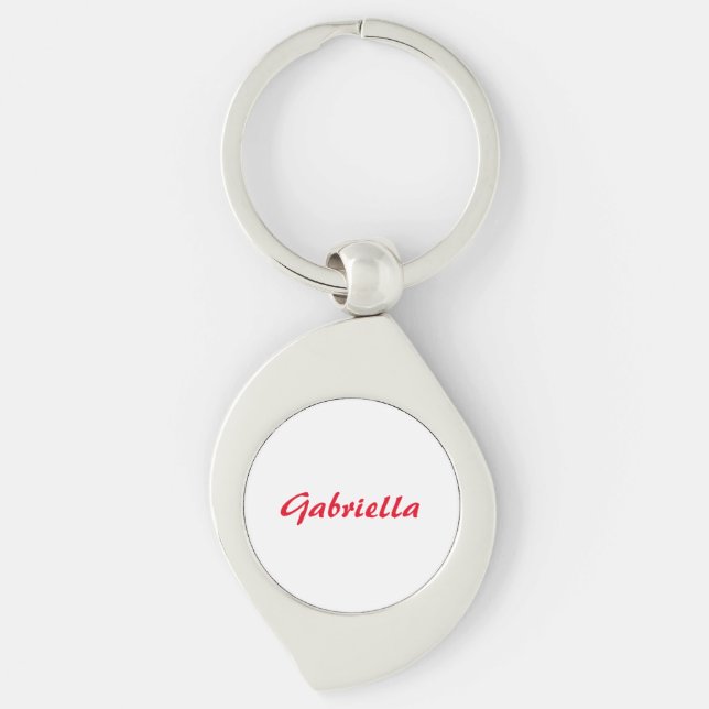 Calligraphy Elegant Red White Plain Simple Name Keychain (Front)