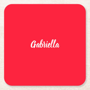 Calligraphy Elegant Red White Plain Simple Name Square Paper Coaster
