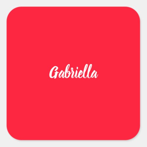 Calligraphy Elegant Red White Plain Simple Name Square Sticker