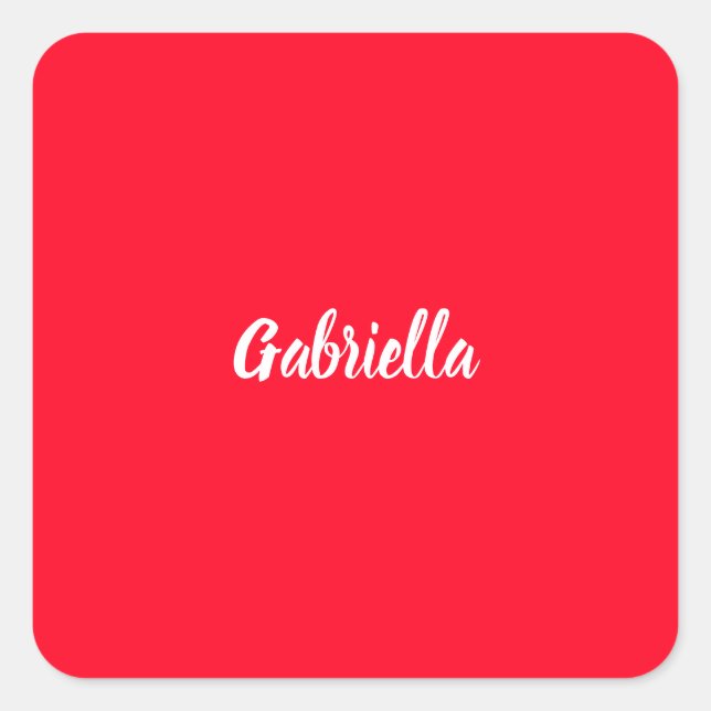 Calligraphy Elegant Red White Plain Simple Name Square Sticker (Front)