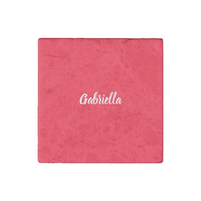 Calligraphy Elegant Red White Plain Simple Name Stone Magnet (Front)