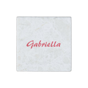 Calligraphy Elegant Red White Plain Simple Name Stone Magnet
