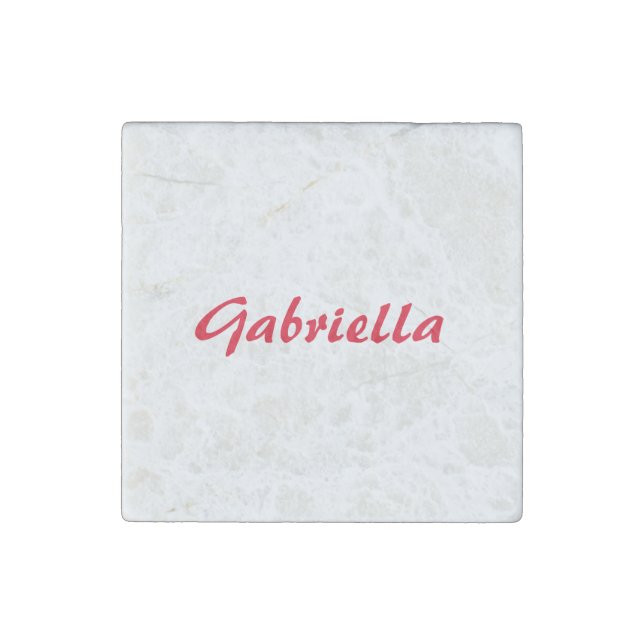 Calligraphy Elegant Red White Plain Simple Name Stone Magnet (Front)