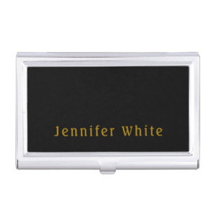 Calligraphy Elegant Retro Gold & Black Name Business Card Case