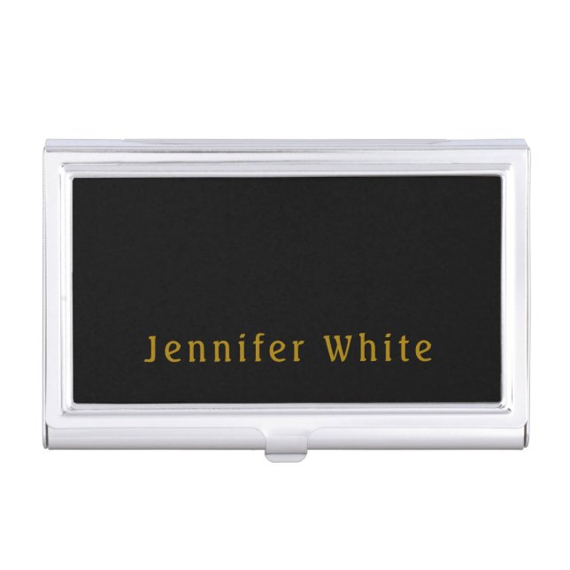 Calligraphy Elegant Retro Gold & Black Name Business Card Case (Front)
