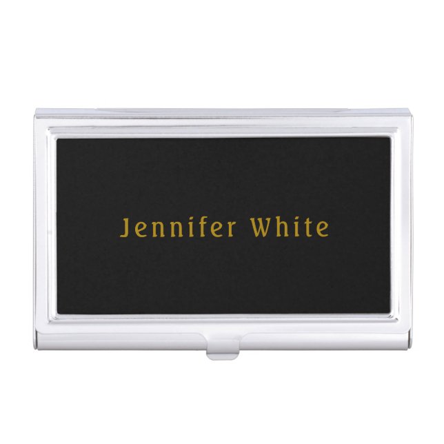 Calligraphy Elegant Retro Gold & Black Name Business Card Case (Front)