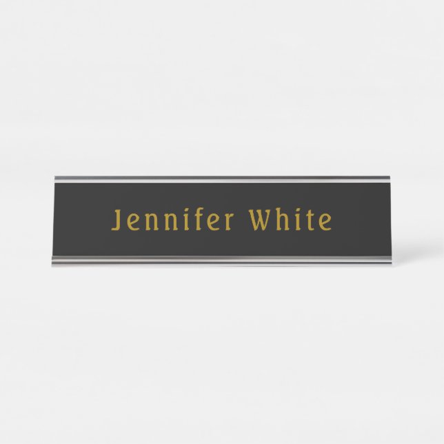 Calligraphy Elegant Retro Gold & Black Name Desk Name Plate (Front)