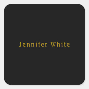Calligraphy Elegant Retro Gold & Black Name Square Sticker