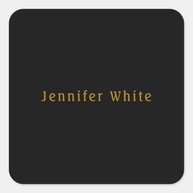 Calligraphy Elegant Retro Gold & Black Name Square Sticker (Front)