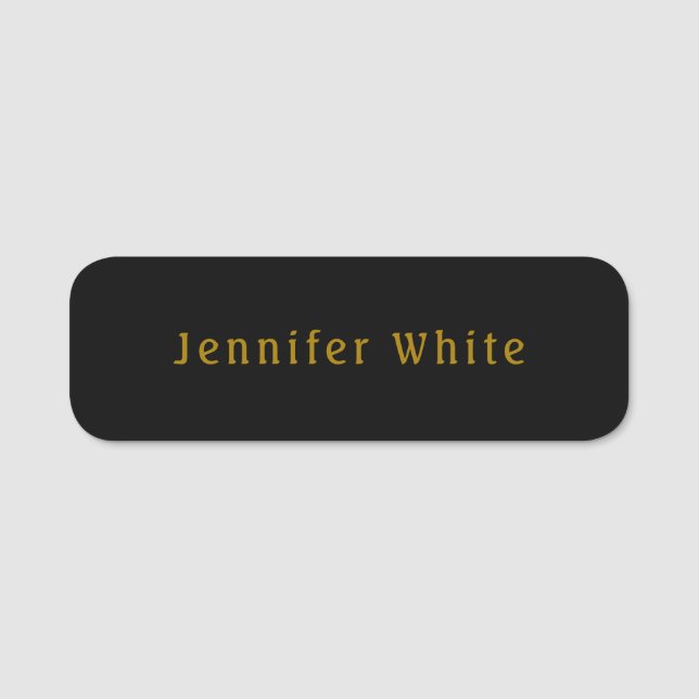 Calligraphy Elegant Retro Gold & Black Name Tag (Front)