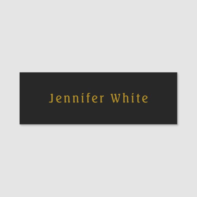 Calligraphy Elegant Retro Gold & Black Name Tag (Front)