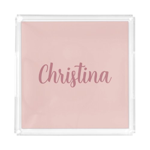 Calligraphy Elegant Rose Gold Plain Simple Name Acrylic Tray