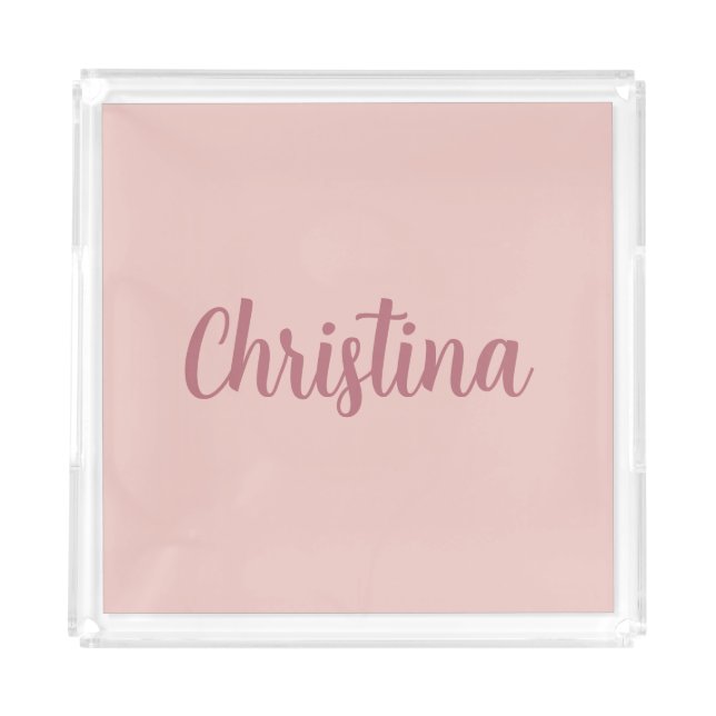 Calligraphy Elegant Rose Gold Plain Simple Name Acrylic Tray (Front)
