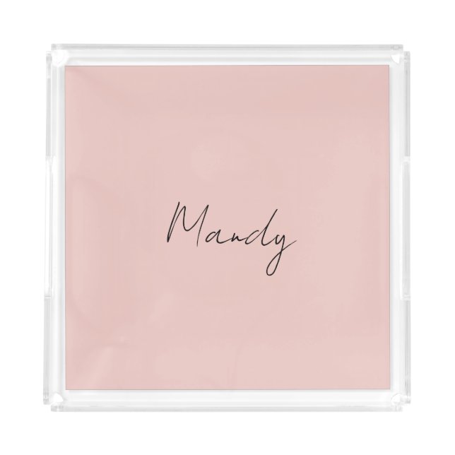 Calligraphy Elegant Rose Gold Plain Simple Name Acrylic Tray (Front)