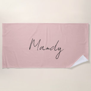 Calligraphy Elegant Rose Gold Plain Simple Name Beach Towel