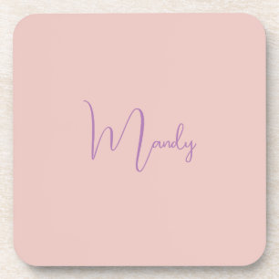Calligraphy Elegant Rose Gold Plain Simple Name Beverage Coaster
