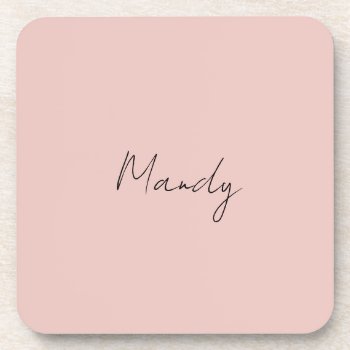Calligraphy Elegant Rose Gold Plain Simple Name Beverage Coaster by made_in_atlantis at Zazzle