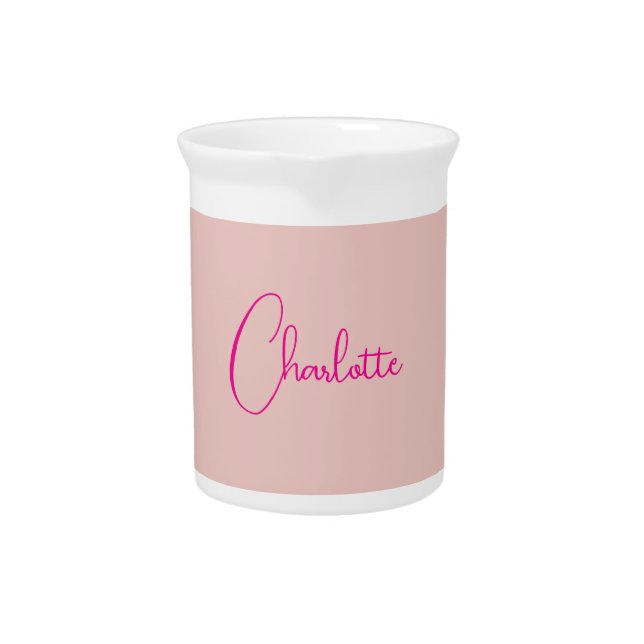 Calligraphy Elegant Rose Gold Plain Simple Name Beverage Pitcher (Front)
