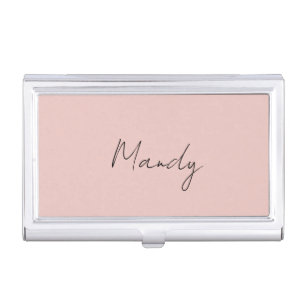 Calligraphy Elegant Rose Gold Plain Simple Name Business Card Case