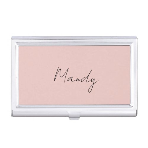 Calligraphy Elegant Rose Gold Plain Simple Name Business Card Case