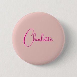 Calligraphy Elegant Rose Gold Plain Simple Name Button
