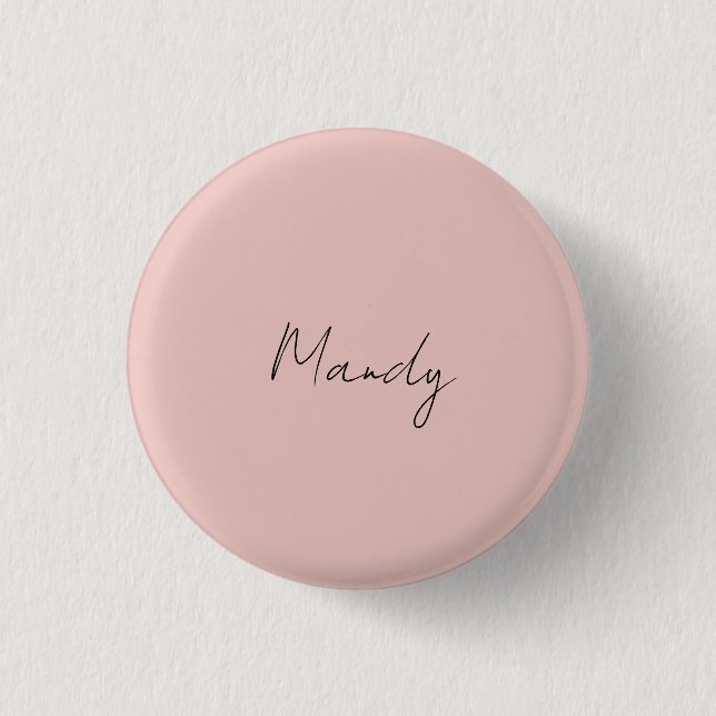Calligraphy Elegant Rose Gold Plain Simple Name Button (Front)