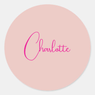 Calligraphy Elegant Rose Gold Plain Simple Name Classic Round Sticker