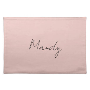 Calligraphy Elegant Rose Gold Plain Simple Name Cloth Placemat