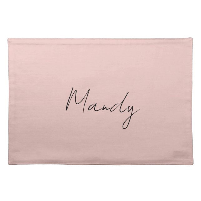 Calligraphy Elegant Rose Gold Plain Simple Name Cloth Placemat (Front)