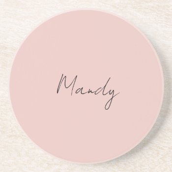 Calligraphy Elegant Rose Gold Plain Simple Name Coaster by made_in_atlantis at Zazzle