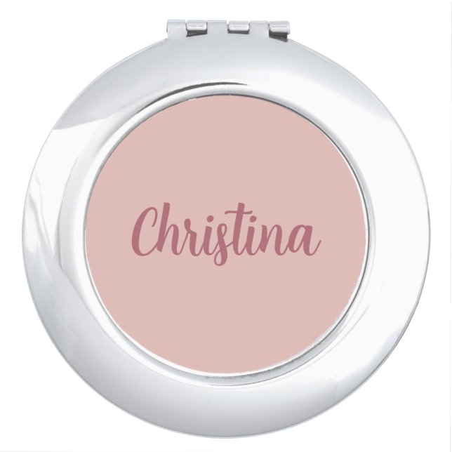 Calligraphy Elegant Rose Gold Plain Simple Name Compact Mirror (Front)