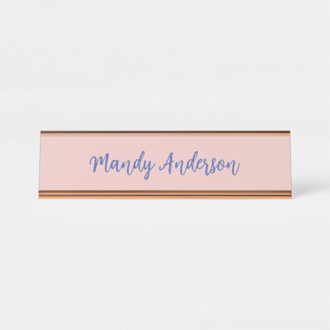 Calligraphy Elegant Rose Gold Plain Simple Name Desk Name Plate (Front)