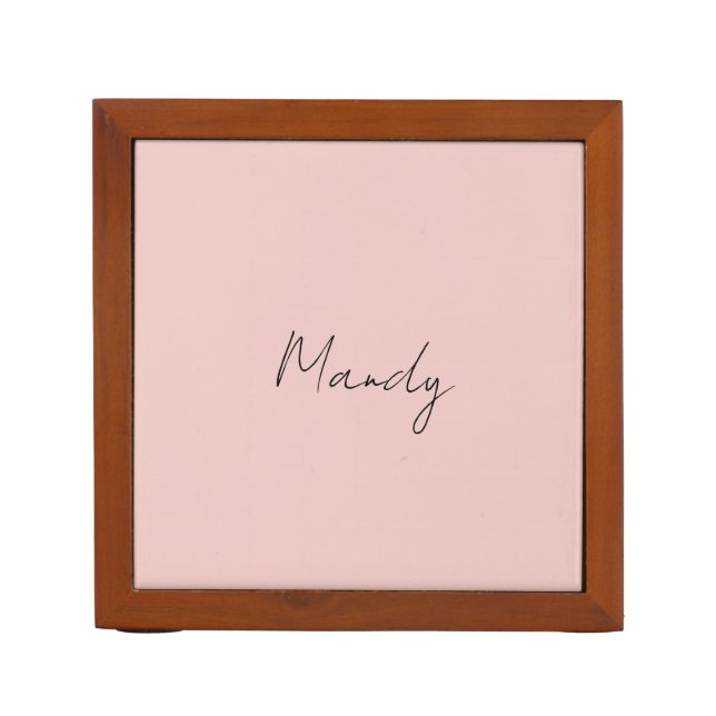 Calligraphy Elegant Rose Gold Plain Simple Name Desk Organizer (Front)