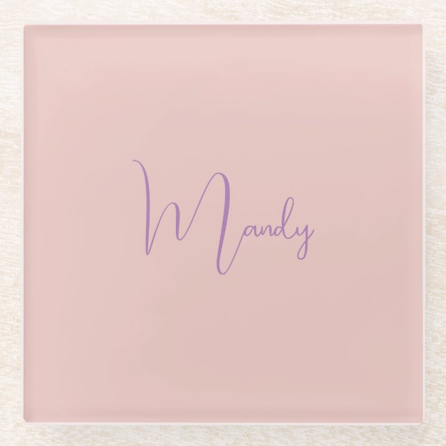 Calligraphy Elegant Rose Gold Plain Simple Name Glass Coaster (Front)