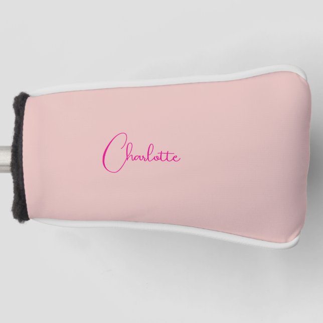 Calligraphy Elegant Rose Gold Plain Simple Name Golf Head Cover (Front)