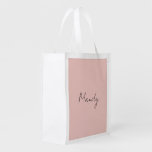 Calligraphy Elegant Rose Gold Plain Simple Name Grocery Bag at Zazzle