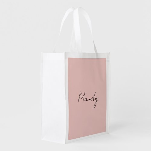 Calligraphy Elegant Rose Gold Plain Simple Name Grocery Bag