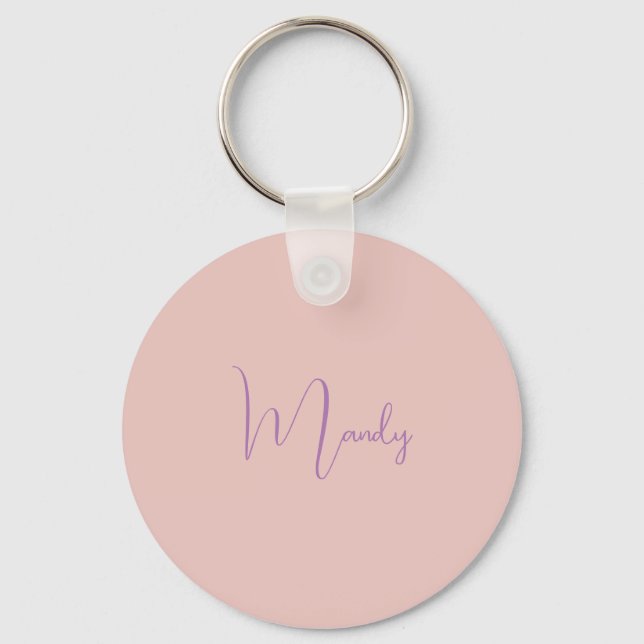 Calligraphy Elegant Rose Gold Plain Simple Name Keychain (Front)