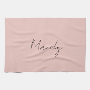 Calligraphy Elegant Rose Gold Plain Simple Name Kitchen Towel