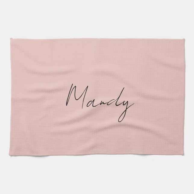 Calligraphy Elegant Rose Gold Plain Simple Name Kitchen Towel (Horizontal)