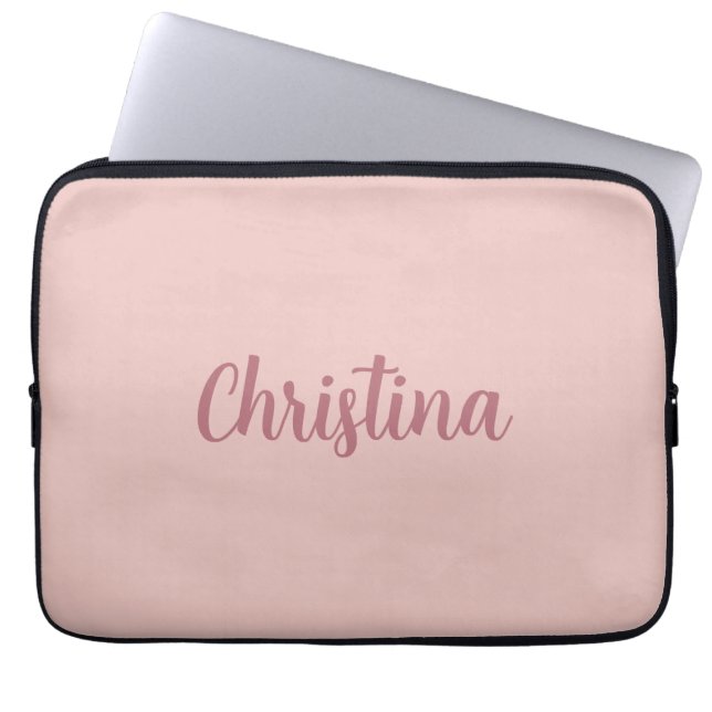 Calligraphy Elegant Rose Gold Plain Simple Name Laptop Sleeve (Front)