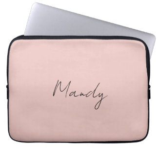Calligraphy Elegant Rose Gold Plain Simple Name Laptop Sleeve