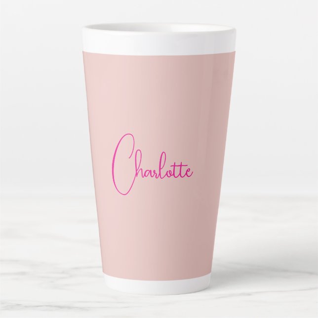 Calligraphy Elegant Rose Gold Plain Simple Name Latte Mug (Front)