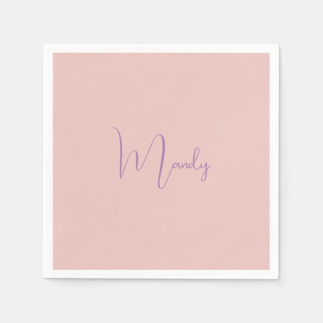 Calligraphy Elegant Rose Gold Plain Simple Name Napkins (Front)