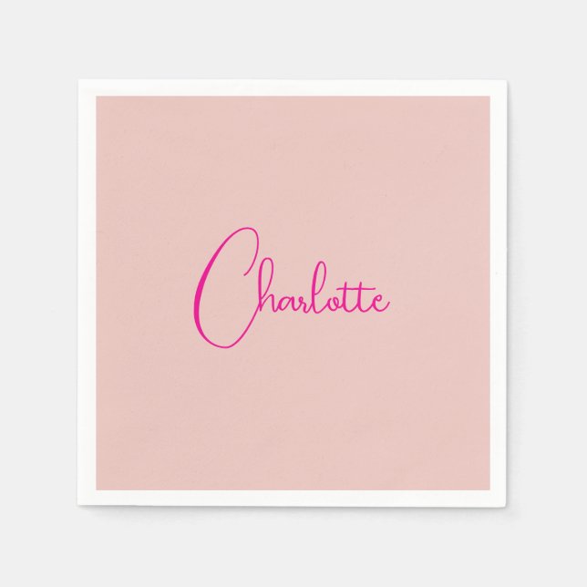 Calligraphy Elegant Rose Gold Plain Simple Name Napkins (Front)