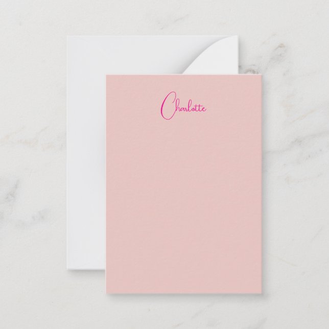 Calligraphy Elegant Rose Gold Plain Simple Name Note Card (Front)