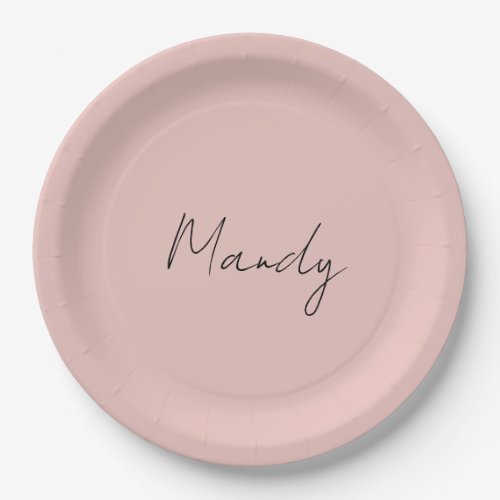 Calligraphy Elegant Rose Gold Plain Simple Name Paper Plates