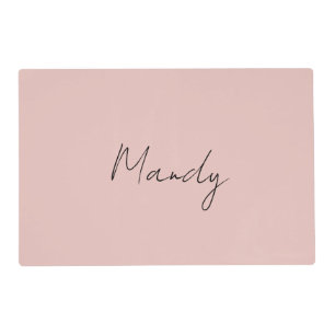 Calligraphy Elegant Rose Gold Plain Simple Name Placemat