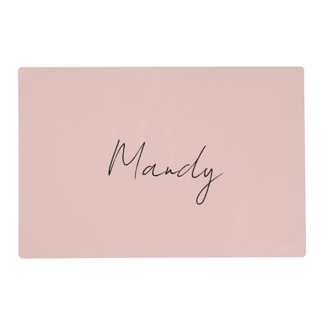 Calligraphy Elegant Rose Gold Plain Simple Name Placemat (Front)