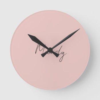Calligraphy Elegant Rose Gold Plain Simple Name Round Clock by made_in_atlantis at Zazzle